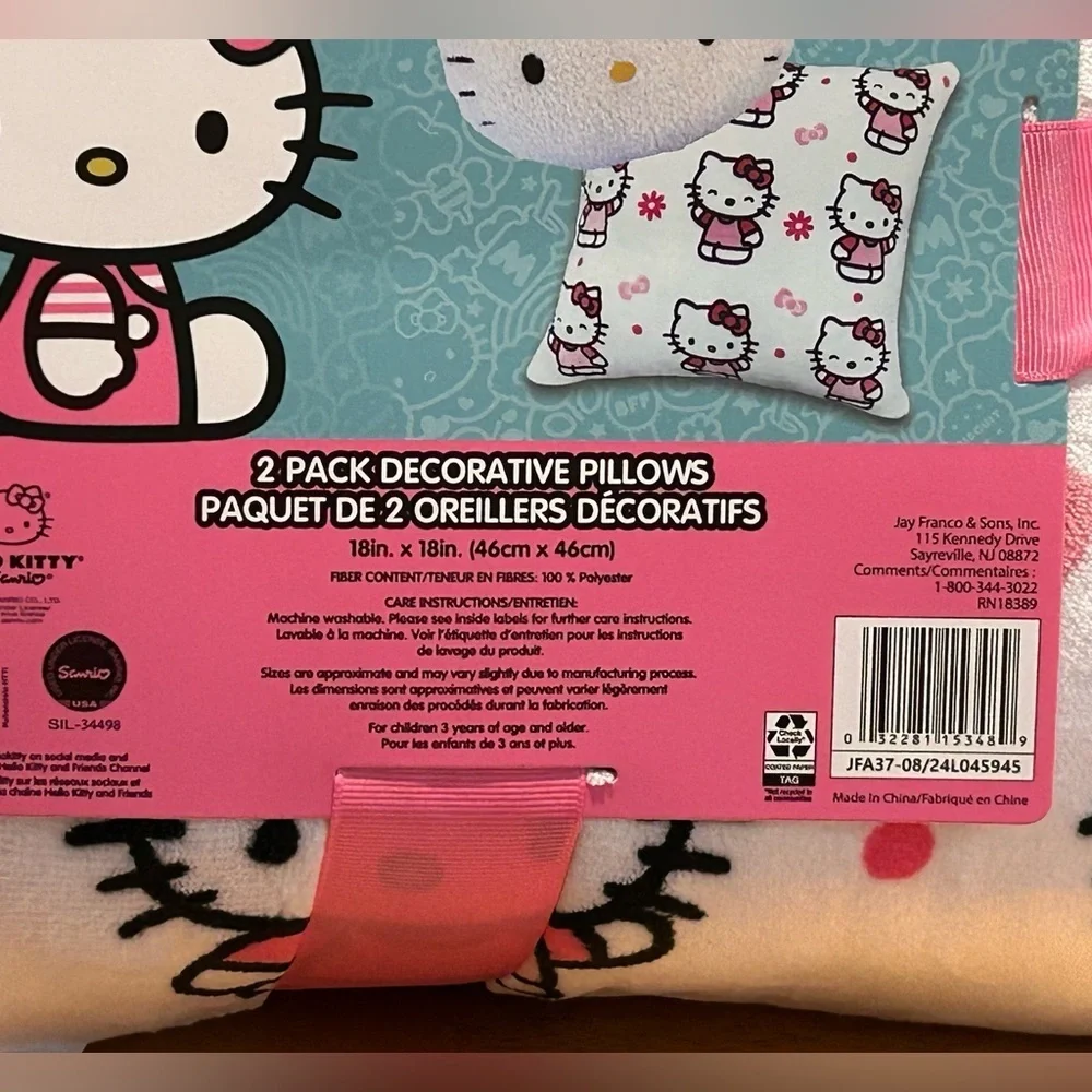 Hello Kitty Pink Daisies And Bows Decorative Pillow Set Made By Sanrio